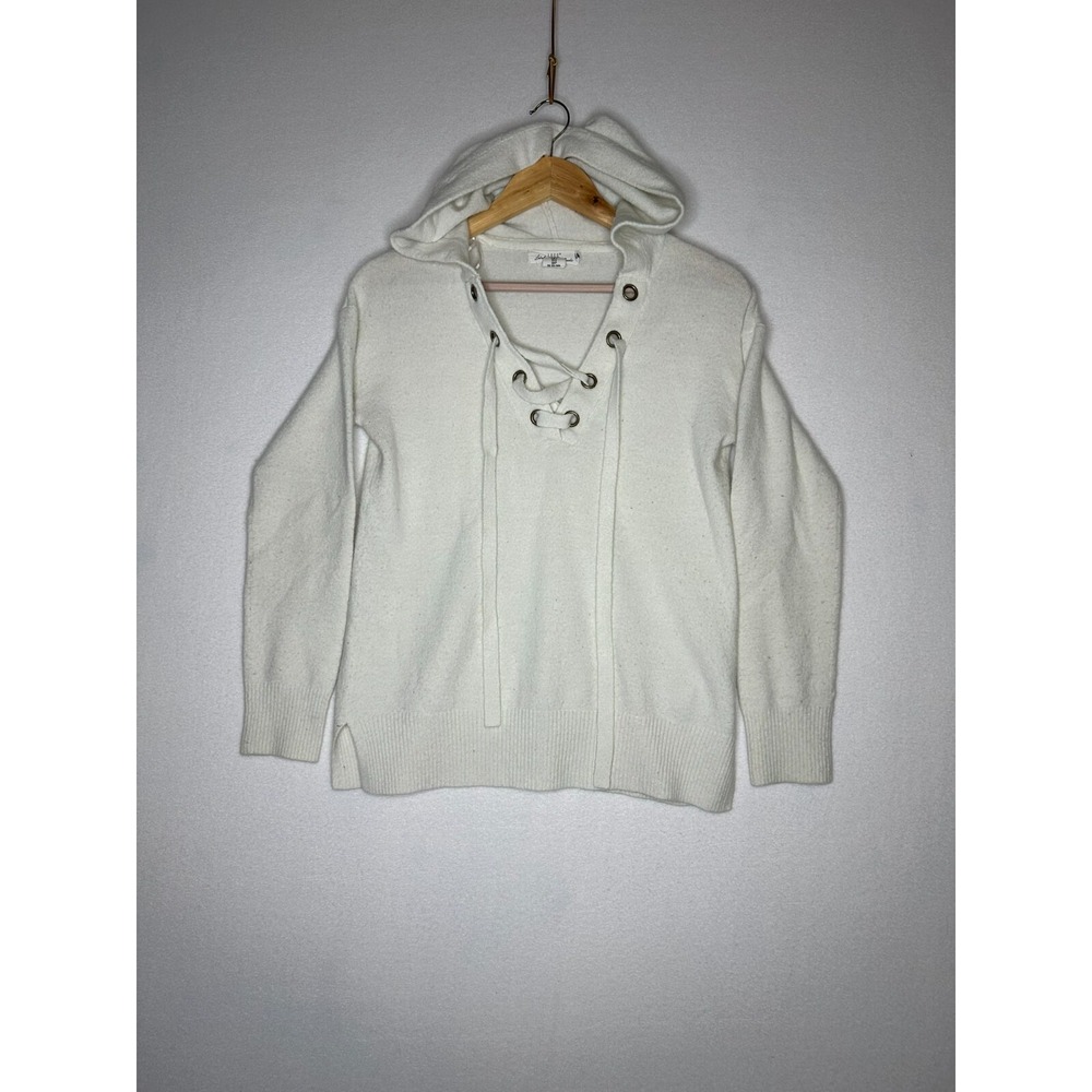 L.O.G.G. H&M Ivory Lace Up Hoodie Womens Size Small Pullover Knit